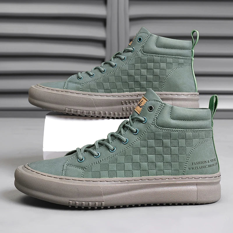 New Fashionable Versatile Men's Shoes, Casual Sports Shoes with Soft Soles and Soft Uppers, Mid-Top Retro Work Shoes, Wear-Resistant Trendy Shoes, British Style Lace-Up Shoes
