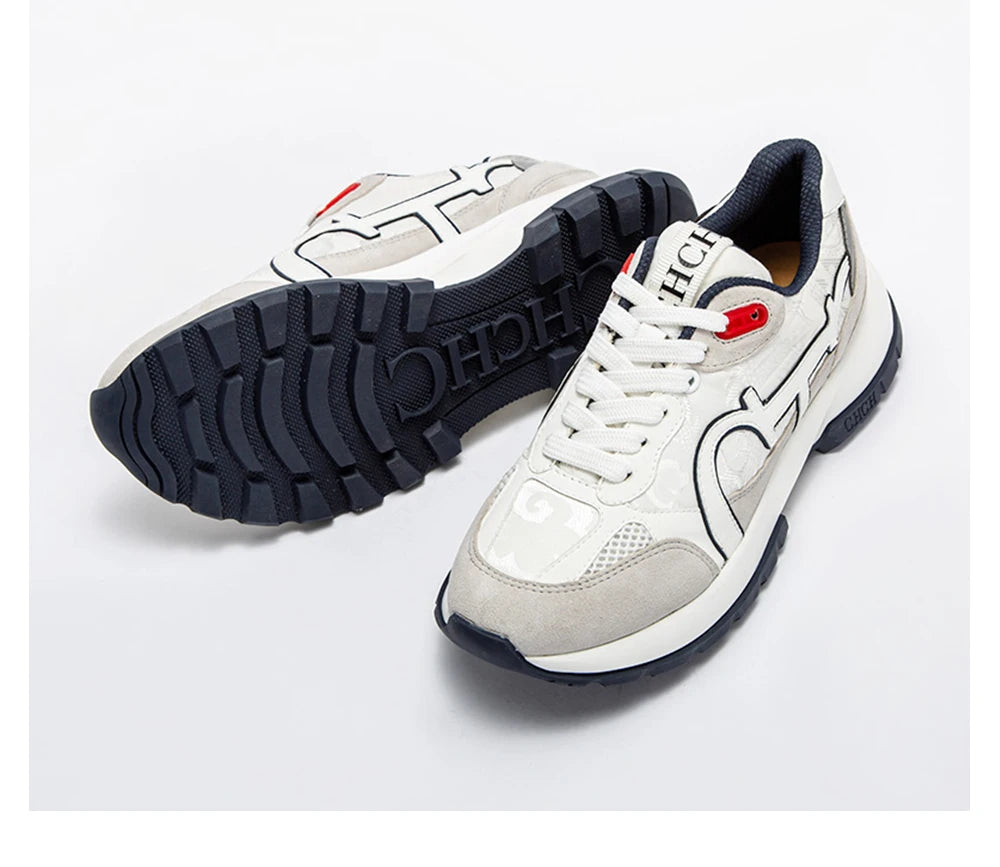 CHCH Women's Tennis Shoes 2024 Spring New Bull Leather+Fabric Spliced Casual Sports Shoes
