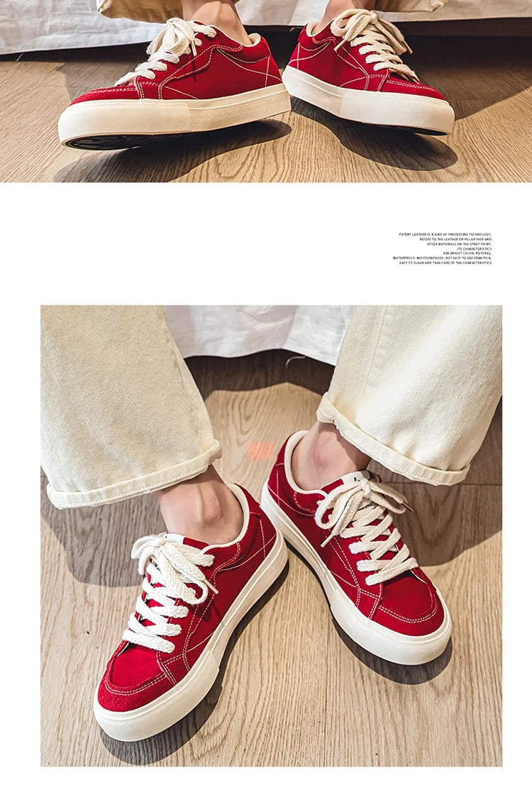 Men Skateboarding Shoes Canvas Thick Bottom Platform Shoes Comfortable Breathable Vulcanized Shoes Casual Sneakers Student Shoe