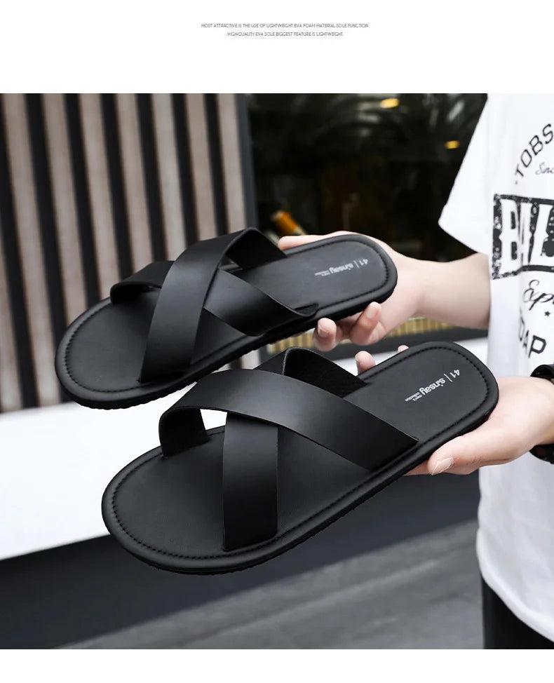 Men's Outdoor Slippers Beach Flat Flip-flop Slippers Summer Casual Slippers Indoor Home Men's Non Slip Shoes Breathable Sandals