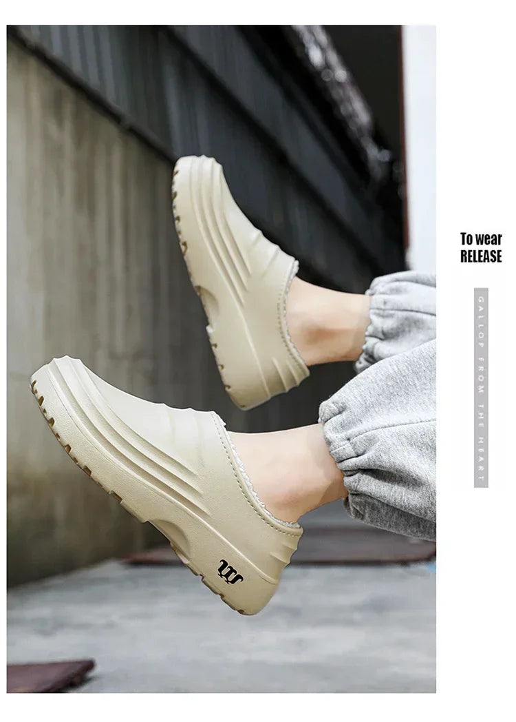 New Unisex Fashion Cotton Slippers Men Winter Warm Home Cotton Shoes Waterproof Garden Shoes Indoor Slip on Concise Shoes Woman