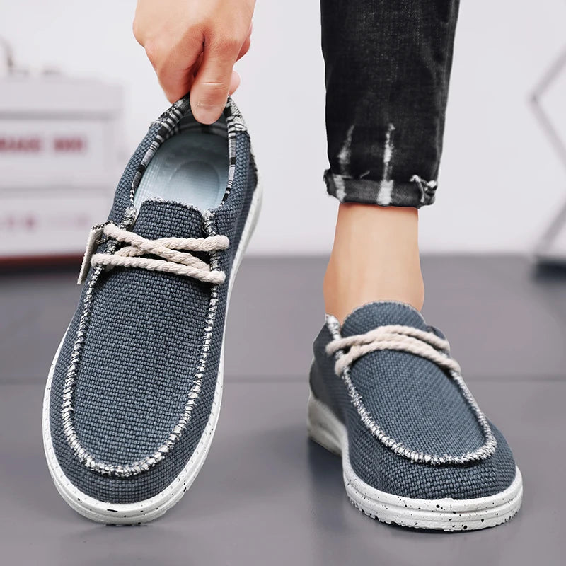 Men's Canvas Shoes Summer 2023 New Lightweight Breathable Soft Slip on Casual Shoes Fashion Beach Vacation Loafers Men Footwear