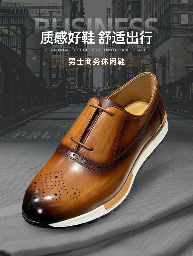 Spring Casual Shoes Men's Genuine Leather Anti-skid Sports Shoes Outdoor Walking Shoes Classic Pointed Breathable Leather Shoes