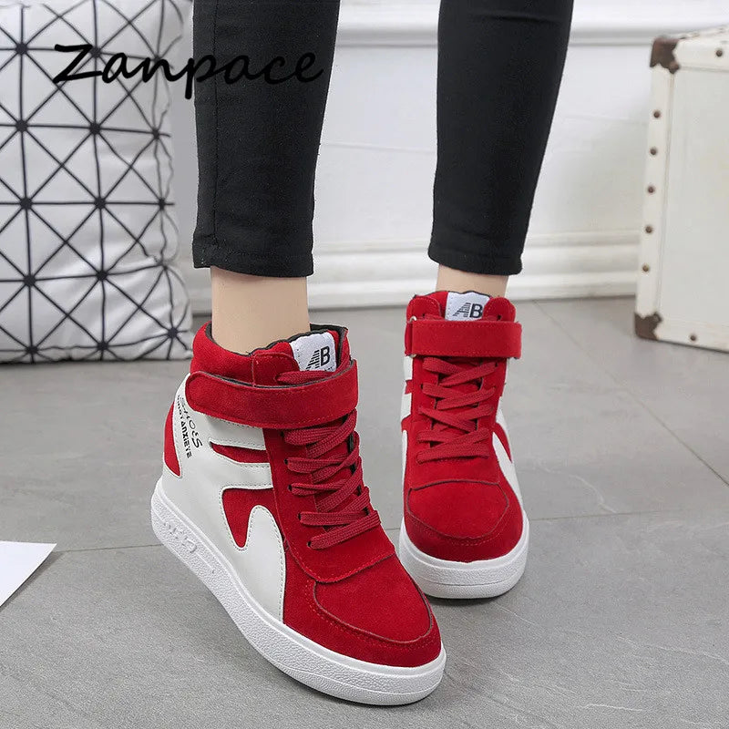 2026 Thick Platform Sneakers Casual Lace-Up Wedges High Heel Womens Shoes Outdoor Black Red Platform Vulcanize Shoes Women