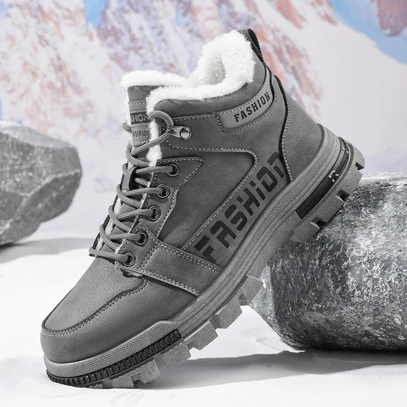 2025 Winter New: Men's Mid-High Top Warm Thickened Snow Sneakers - Versatile Trendy Platform Shoes for Outdoor Running