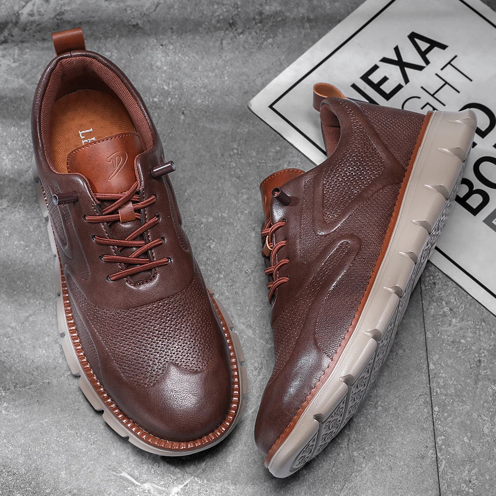 Men's Premium Leather Oxford Sneakers Casual Comfort Walking Shoes Navy Black Brown Fashion British Style Big Size 50 51 52