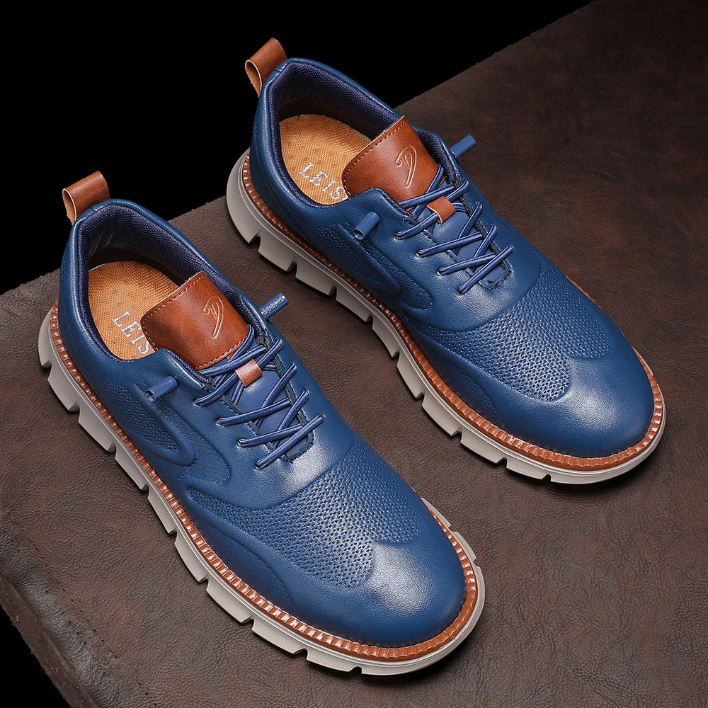 Men's Premium Leather Oxford Sneakers Casual Comfort Walking Shoes Navy Black Brown Fashion British Style Big Size 50 51 52