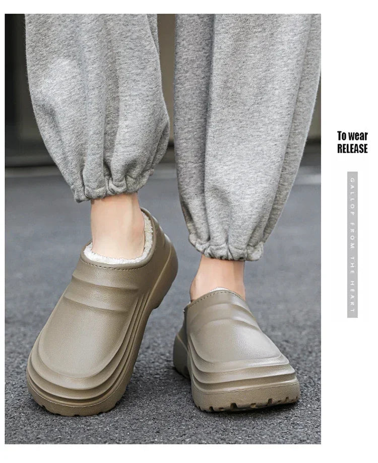 New Unisex Fashion Cotton Slippers Men Winter Warm Home Cotton Shoes Waterproof Garden Shoes Indoor Slip on Concise Shoes Woman