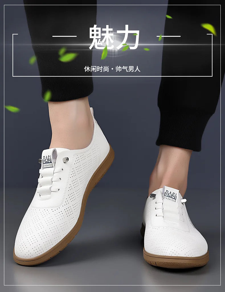 2025 Shoes for Men Leather Casual Shoes Summer New Microporous Slip-on Loafers Fashion Round Toe Sandals Driving Shoes