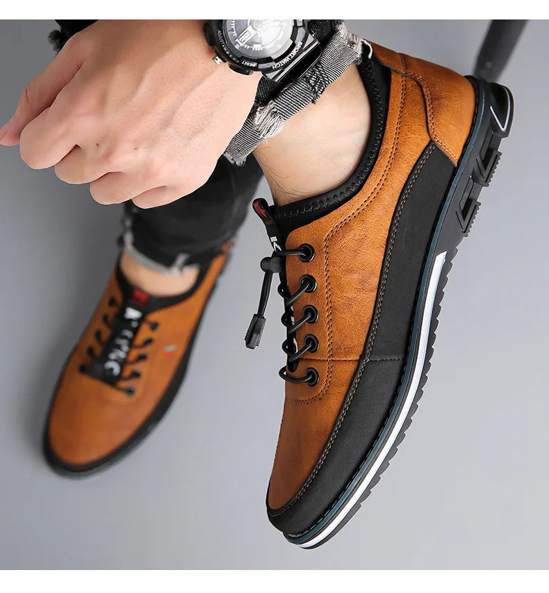 New Men's Leather Flat Casual Shoes Soft Sole Slip on Loafers Business Formal Shoes for Men Zapatos Casuales De Hombre Plus Size
