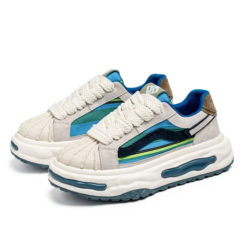 Sneakers Casual Mens Designer Dissolved Sole Board Shoes Fashion Leather Fabric Breathable Height Increased Platform Sport Shoes
