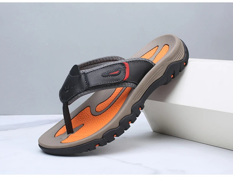 Cow Leather Outdoor Men Slippers Non-slip Wear-resistant Men's Flip Flops Summer Casual Shoes For Men Beach Sandals Plus Size