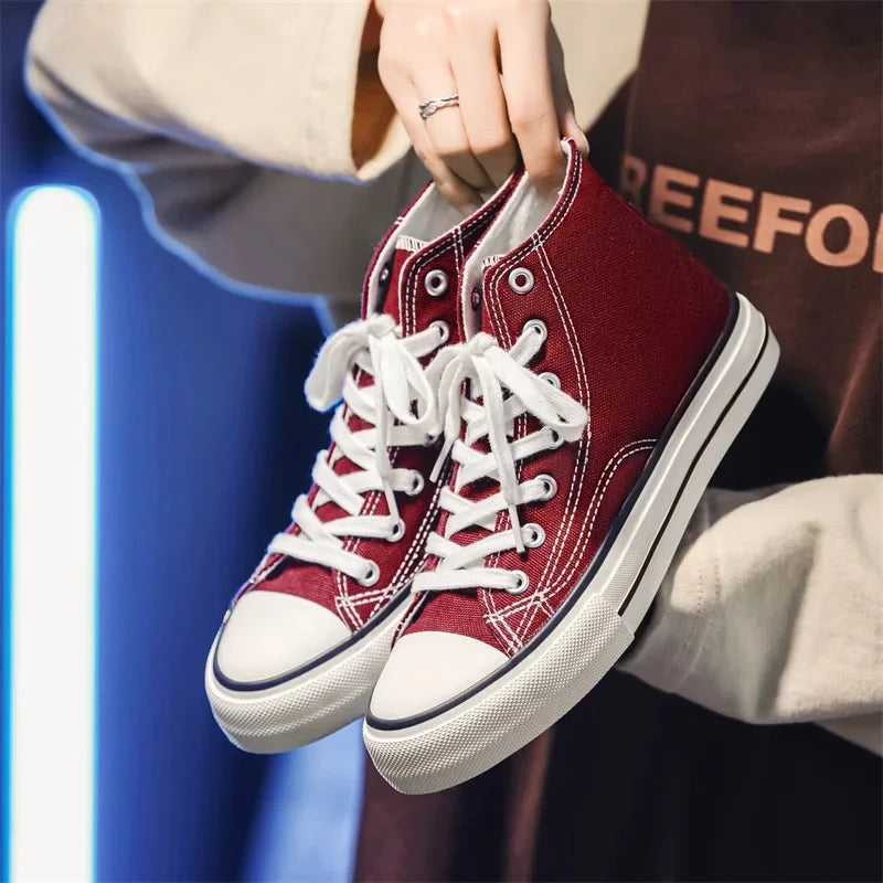 Retro High Top Canvas Shoes Classic Breathable Unisex Spring Autumn Fashionable Couple Style Cotton Lined Flat Bottom Sneakers