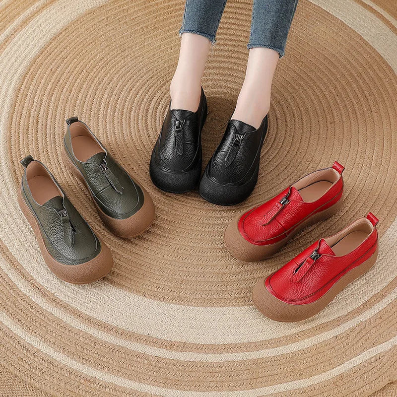 Top quality front zip red loafers woman slip-on geunine leather shoes designer womens oxford sneakers plus size female shoe