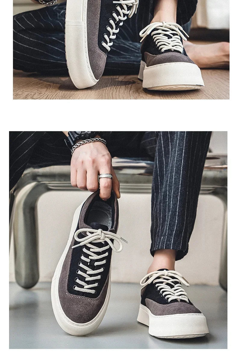 Korean Fashion Casual Canvas Sneakers Men Harajuku Platform Canvas Shoes Man Breathable Men's Vulcanized Shoes Zapatos De Lona