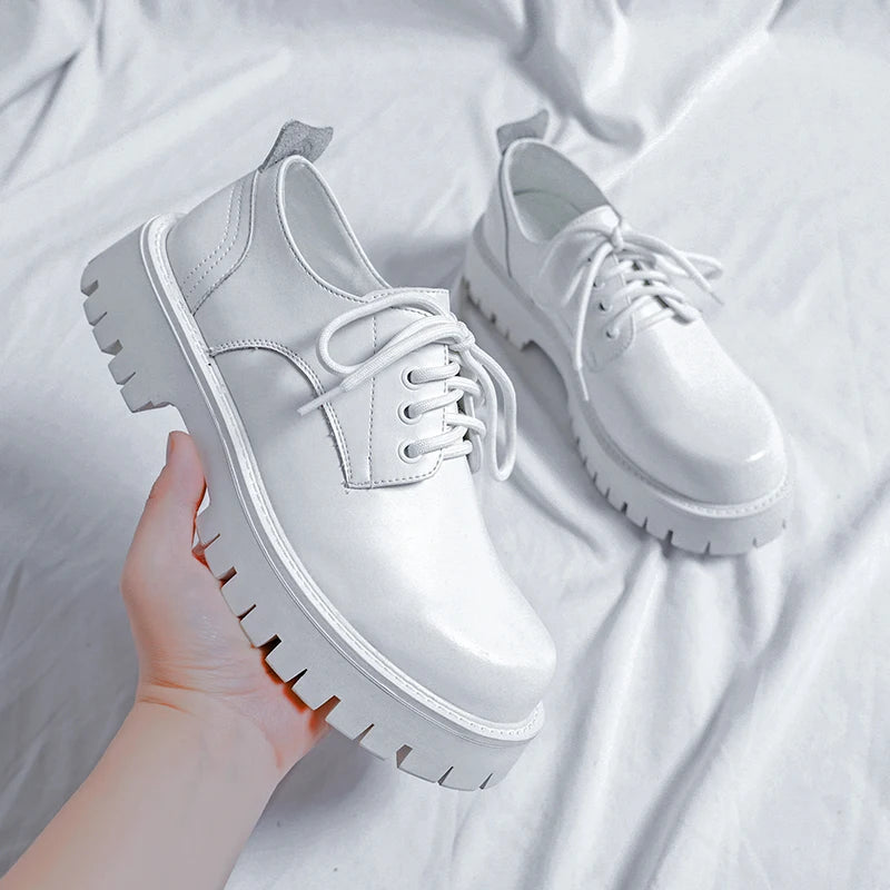 Men Korea Leather Platform Oxfords Slip On Thick Tottom For Male Derby Shoes Casual Loafers Mens Square Toe Formal Dress Shoes