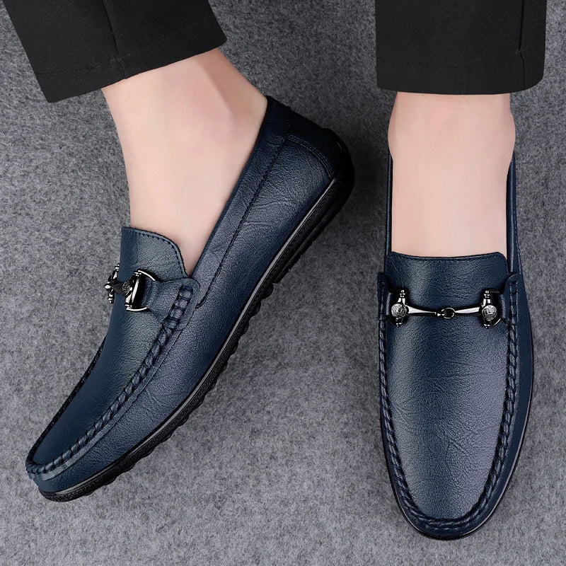 Elegantes Men Genuine Leather Loafers Non Slip Walking Shoes Breathable Outdoor Slip on Flats Casual Shoes Man Driving Moccasins