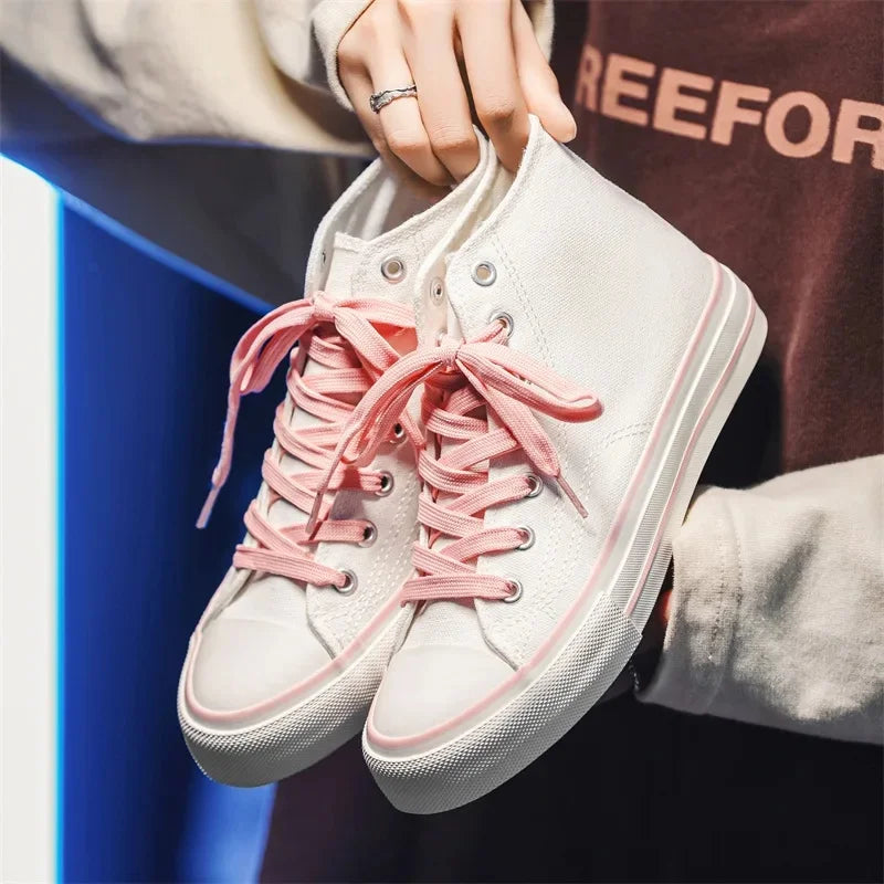Retro High Top Canvas Shoes Classic Breathable Unisex Spring Autumn Fashionable Couple Style Cotton Lined Flat Bottom Sneakers