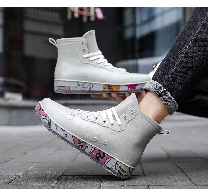 Men Rain Boots Fashion Trendy Nude Boots Anti-skid Work Chef Shoes Durable Waterproof Rubber Fishing Shoes Male Sneakers 2023New