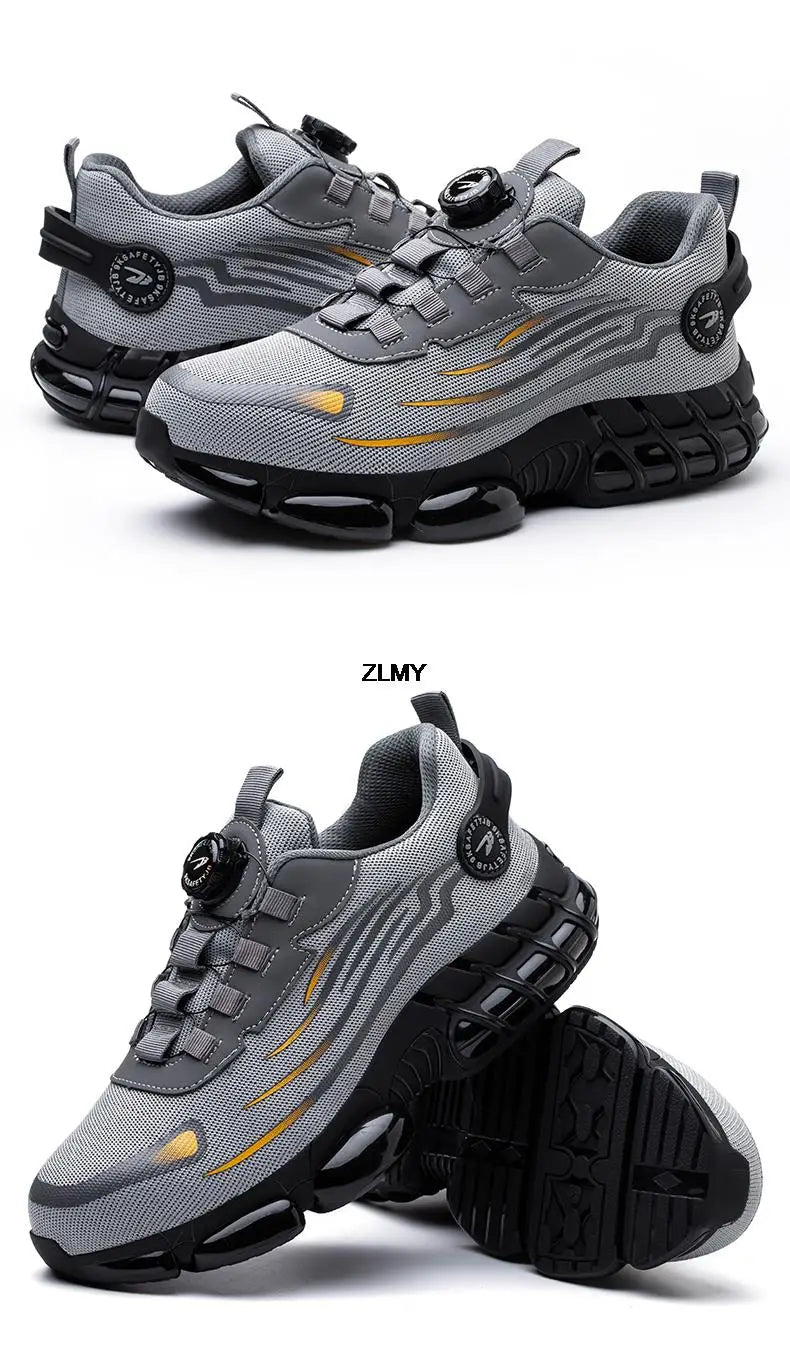 ZLMY Rotating Button Safety Shoes Men Steel Toe Sneakers Air Cushion Work Shoes Man Puncture Proof Work Safety Boots Protective
