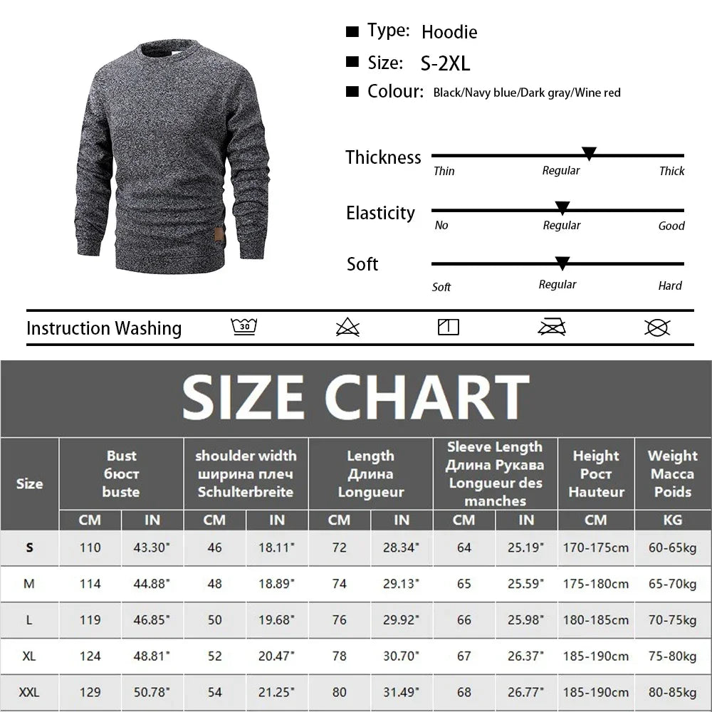 Men's Warm Crew Neck Sweatshirt Fleece Lined Thermal Pullover Autumn Winter Fashion Casual Sweater Loose Knit Long Sleeve Hoodie