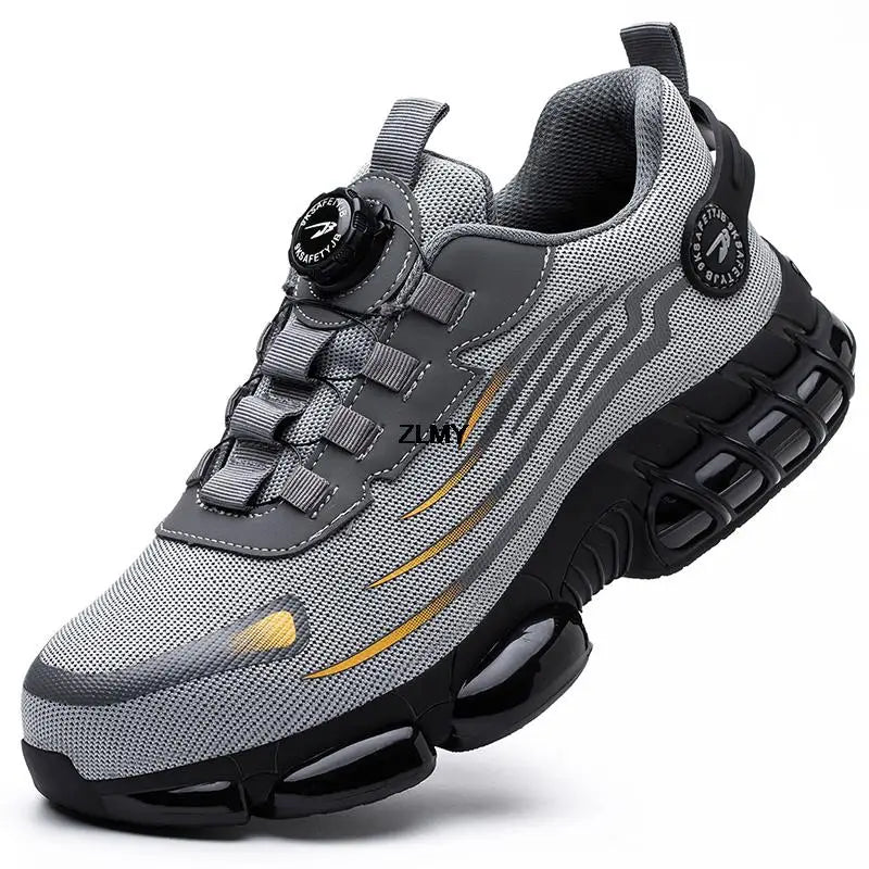 ZLMY Rotating Button Safety Shoes Men Steel Toe Sneakers Air Cushion Work Shoes Man Puncture Proof Work Safety Boots Protective