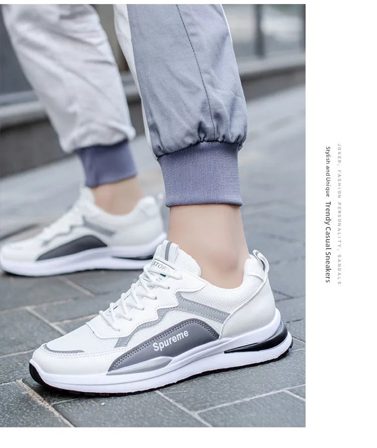 New Men's Breathable Low-Top Lace-Up Casual Shoes Comfortable Sports Shoes Lightweight PU Mesh Upgraded Version Fashionable