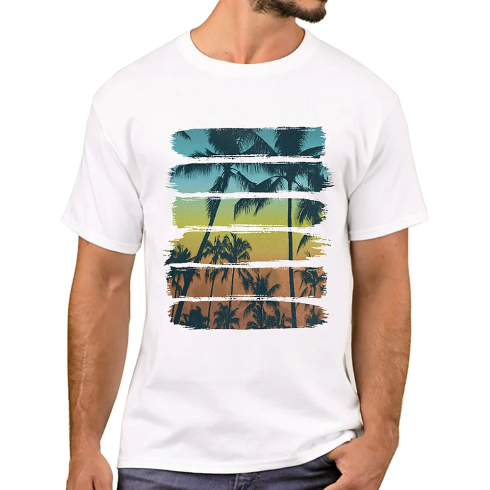 TEEHUB Mountain Sunset Brushstrokes Men T-Shirt African Safari Sunset T Shirts Short Sleeve Tshirts Geometric Harajuku Tee