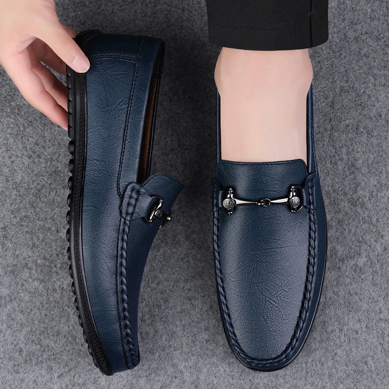 Elegantes Men Genuine Leather Loafers Non Slip Walking Shoes Breathable Outdoor Slip on Flats Casual Shoes Man Driving Moccasins