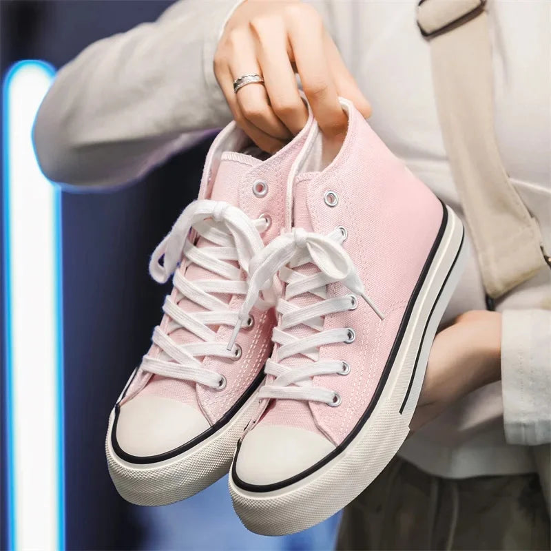 Retro High Top Canvas Shoes Classic Breathable Unisex Spring Autumn Fashionable Couple Style Cotton Lined Flat Bottom Sneakers