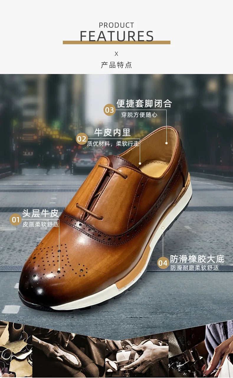 Spring Casual Shoes Men's Genuine Leather Anti-skid Sports Shoes Outdoor Walking Shoes Classic Pointed Breathable Leather Shoes