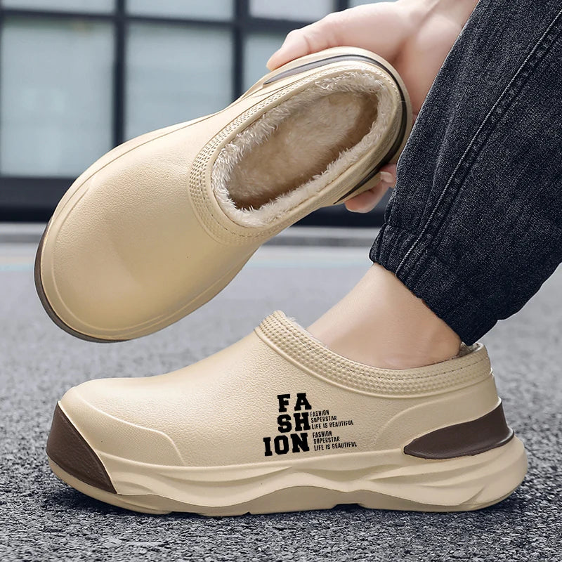 STRONGSHEN Men Plush Warm Chef Shoes Outdoor Garden Clogs Proffesional Waterproof Oilproof Non-Slip Kitchen Shoes For Pet Work