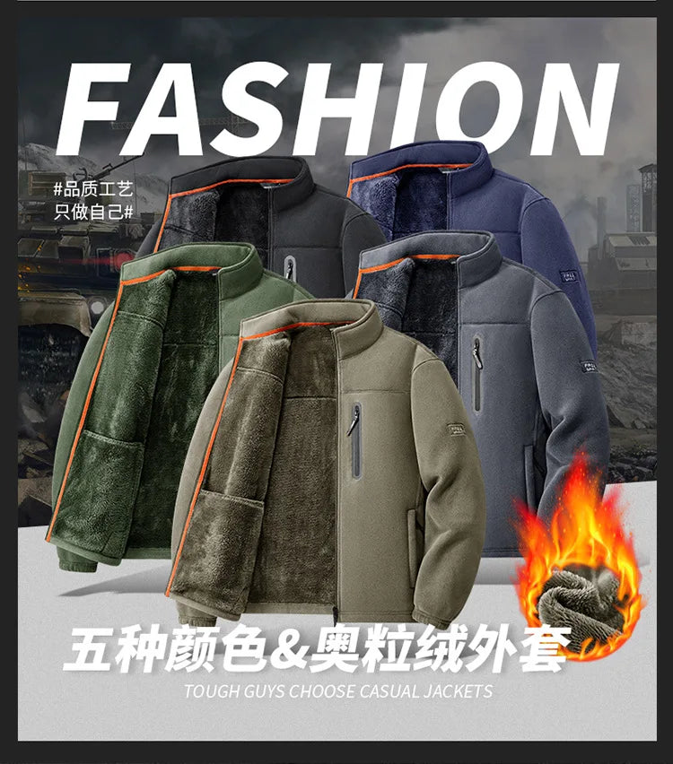 Men's Outdoor Fleece Jacket Autumn Winter Thickened Polar Fleece with Added Insulation New Season Warm Casual Coat