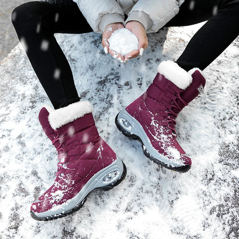 Moipheng Women Boots Winter Keep Warm Quality Mid-Calf Snow Boots Ladies Lace-up Comfortable Waterproof Booties Chaussures Femme