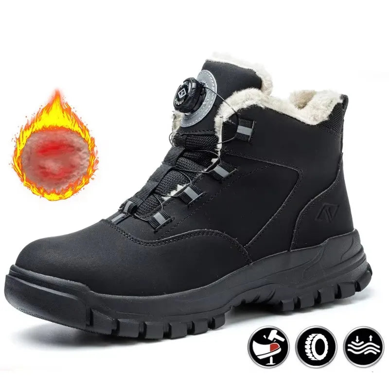 Rotating Buttons Work Boots Men Steel Toe Shoes Safety Boots Puncture-Proof Protective Shoes Waterproof Indestructible Shoes New