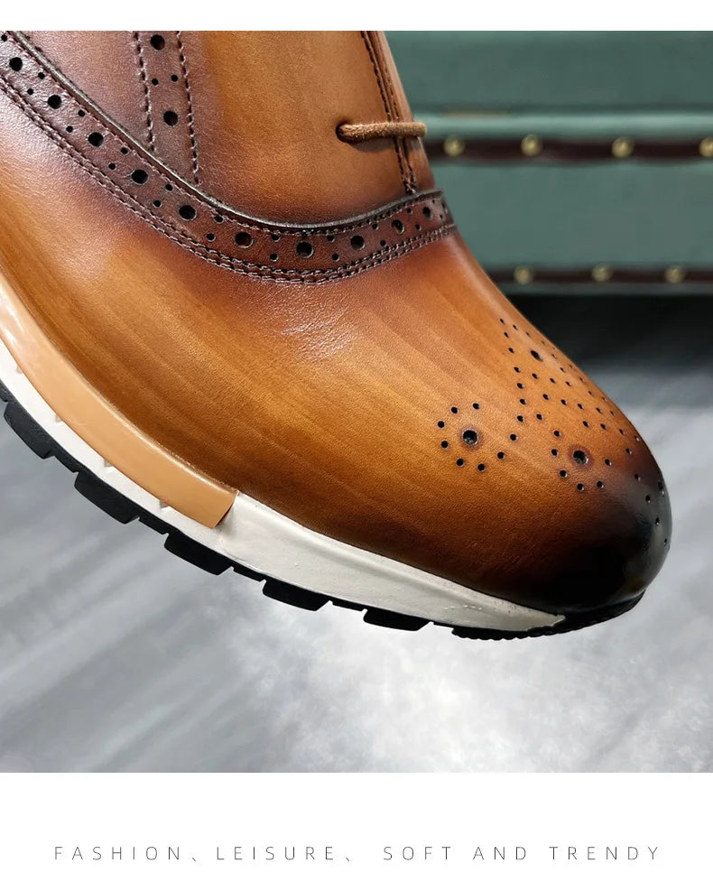 Spring Casual Shoes Men's Genuine Leather Anti-skid Sports Shoes Outdoor Walking Shoes Classic Pointed Breathable Leather Shoes