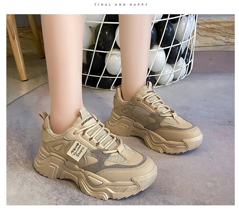Chunky Platform Sneakers for Women Autumn New Fashion Thick Sole Vulcanized Shoes Woman Casual Non Slip Breathable Sports Shoes