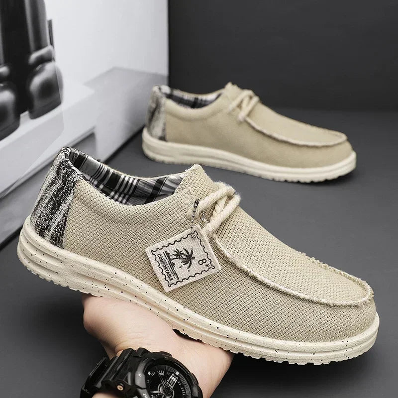 Men's Canvas Shoes Summer 2023 New Lightweight Breathable Soft Slip on Casual Shoes Fashion Beach Vacation Loafers Men Footwear