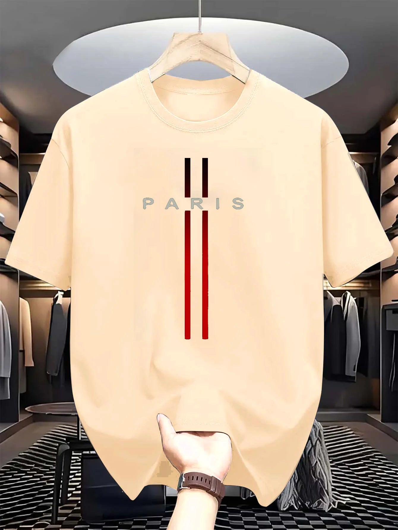 Men's 100% pure cotton summer casual loose fashion Paris letter printed comfortable round neck short sleeved T-shirt top