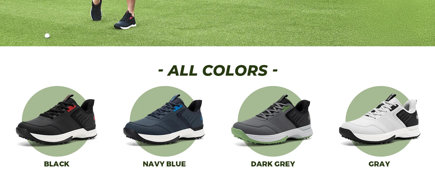 Fittington Professional Golf Shoes Wide Man Casual Sneakers Cushioning Outdoor Water Resistant Sport Shoes for Men with Spike