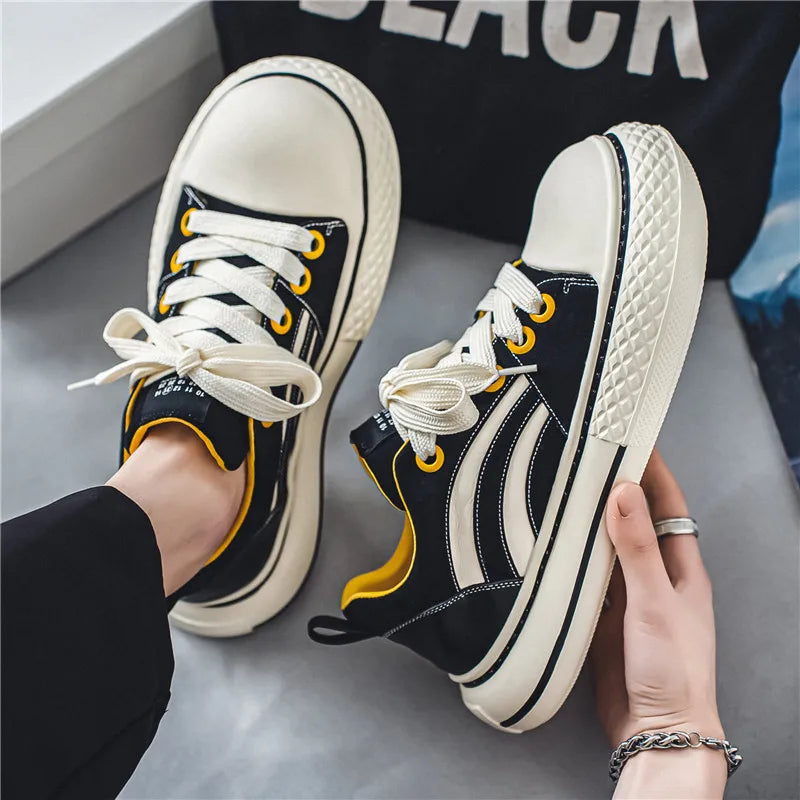 Brand Low Top Men's Canvas Sneakers Black Harajuku Big Head Platform Canvas Shoes Men Breathable Sport Casual Board Shoes Men