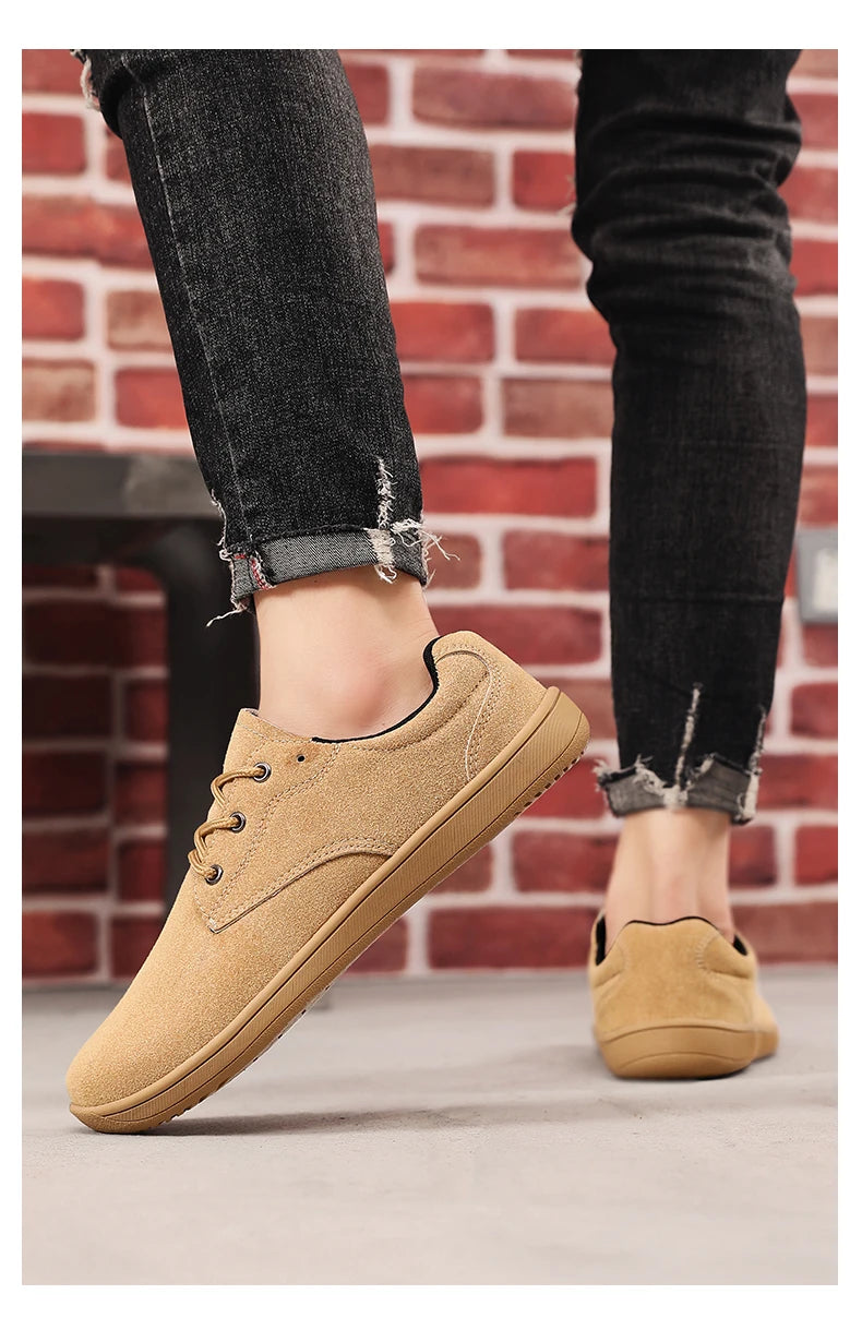 Barefoot Men's Sneakers With Wide Toe Size 48 Minimalist Cow Suede Leather Upper Casual Man Shoes Comfortable Walking Shoes