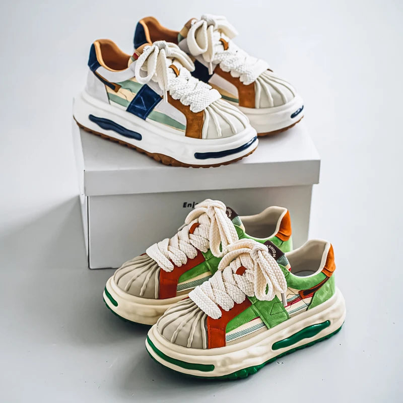 Sneakers Casual Mens Designer Dissolved Sole Board Shoes Fashion Leather Fabric Breathable Height Increased Platform Sport Shoes
