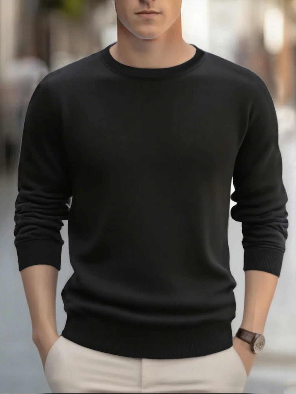 Men's Warm Crew Neck Sweatshirt Fleece Lined Thermal Pullover Autumn Winter Fashion Casual Sweater Loose Knit Long Sleeve Hoodie
