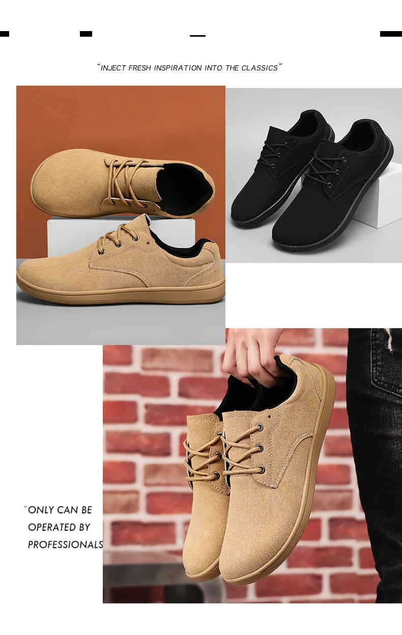 Barefoot Men's Sneakers With Wide Toe Size 48 Minimalist Cow Suede Leather Upper Casual Man Shoes Comfortable Walking Shoes