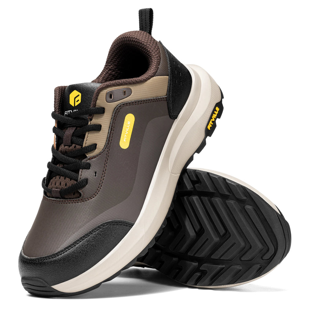 Fittington Hiking Shoes Extra Wide For Man Outdoor Walking Shoes Low-top Waterproof Work Shoes Toe with Arch Support for Heel