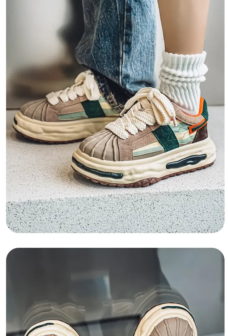 Sneakers Casual Mens Designer Dissolved Sole Board Shoes Fashion Leather Fabric Breathable Height Increased Platform Sport Shoes
