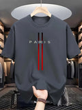 Men's 100% pure cotton summer casual loose fashion Paris letter printed comfortable round neck short sleeved T-shirt top