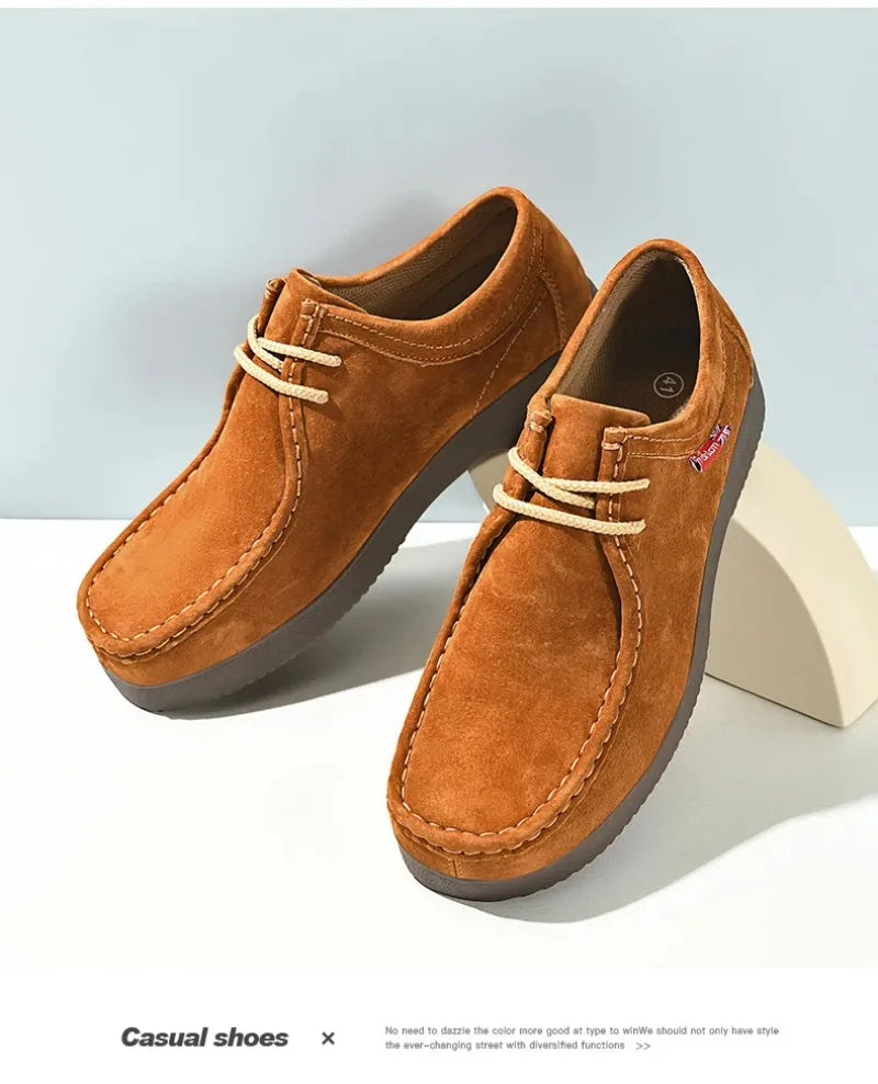 High Quality Men Casual Shoes Suede Leather Work Shoes Platform British Business Party Dress Shoes Male Lace-up Flats Sneakers