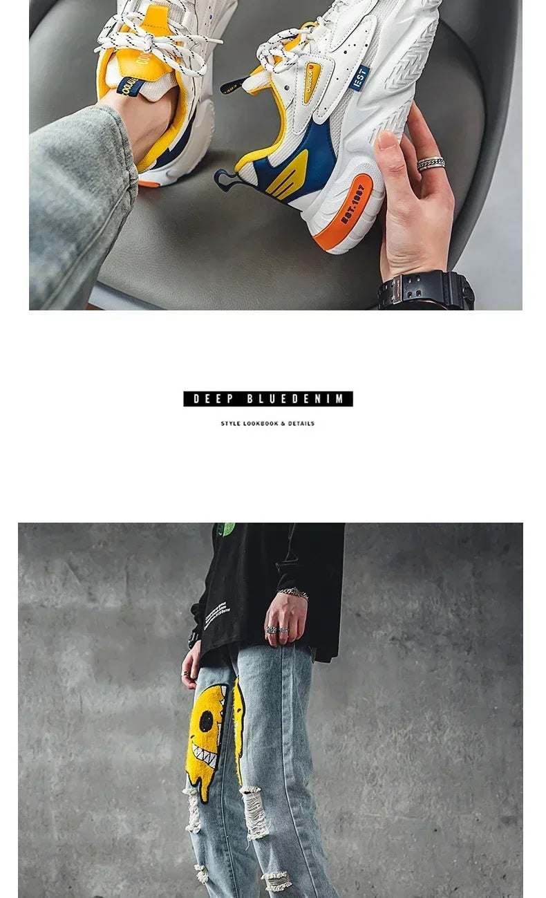 2025 Fashion and Comfortable Mesh Breathable Outsole Shoes Summer Hot Sale Mens Casual Shoes Thick Bottom Breathable Sneaker